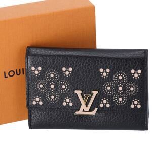 Louis Vuitton Capucines Compact Trifold Wallet Taurillon Perforated Black